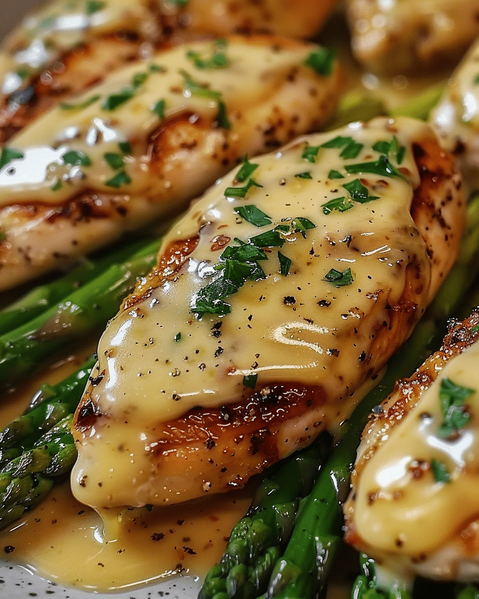 Honey Mustard Chicken with Roasted Asparagus and Cheese
