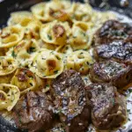 Creamy Garlic Butter Steak with Alfredo Tortellini