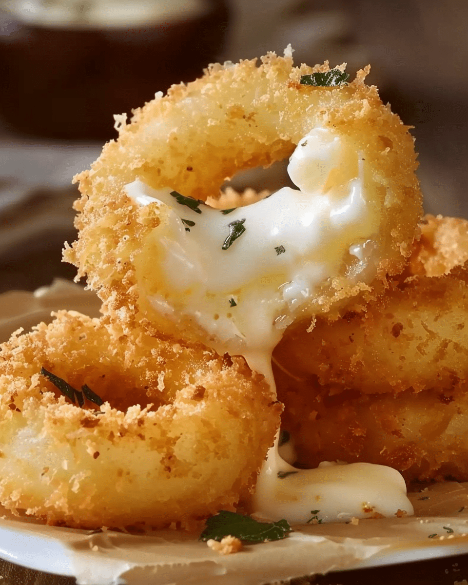 Mozzarella-Stuffed Onion Rings with Garlic Butter