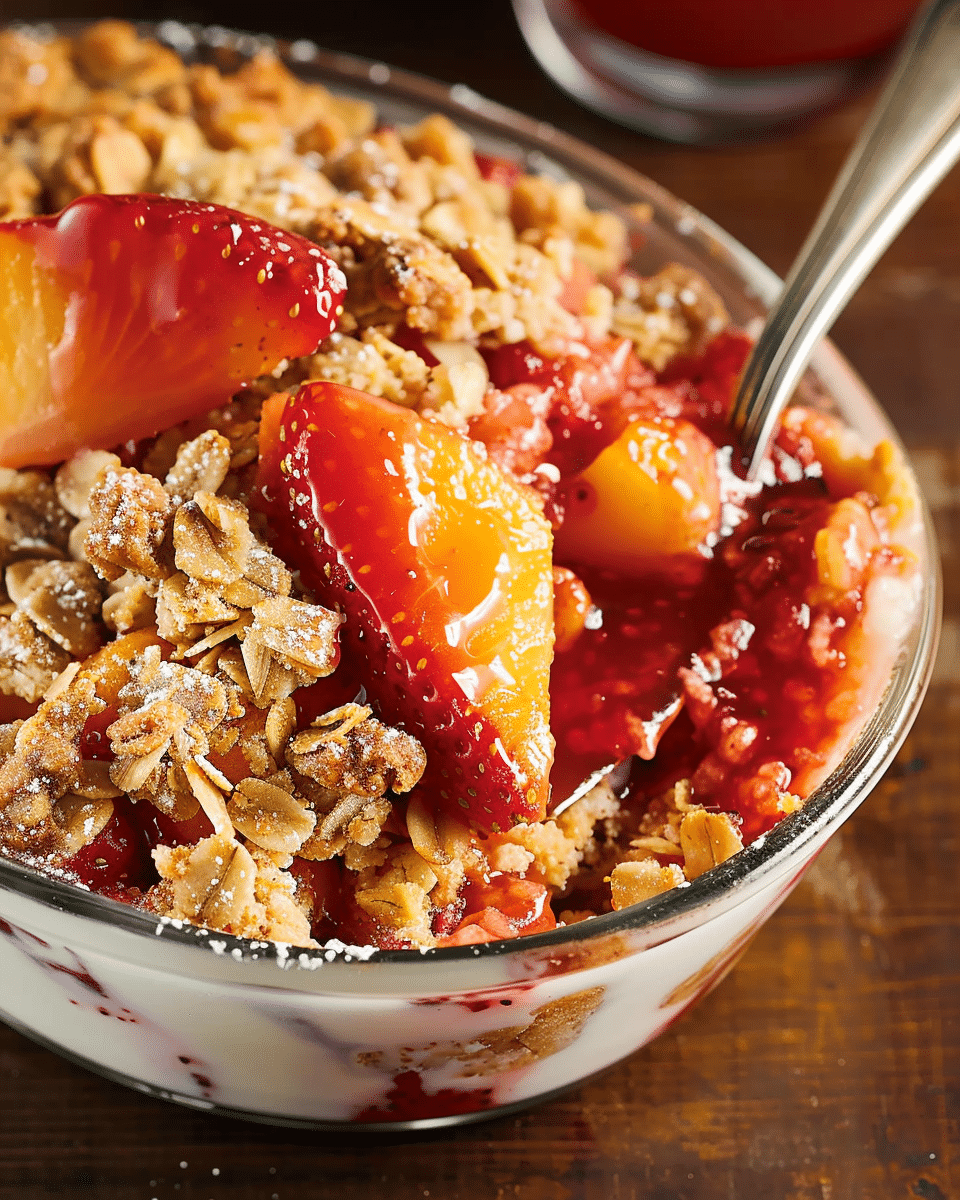 Warm Strawberry Peach Crisp with Buttery Oat Topping