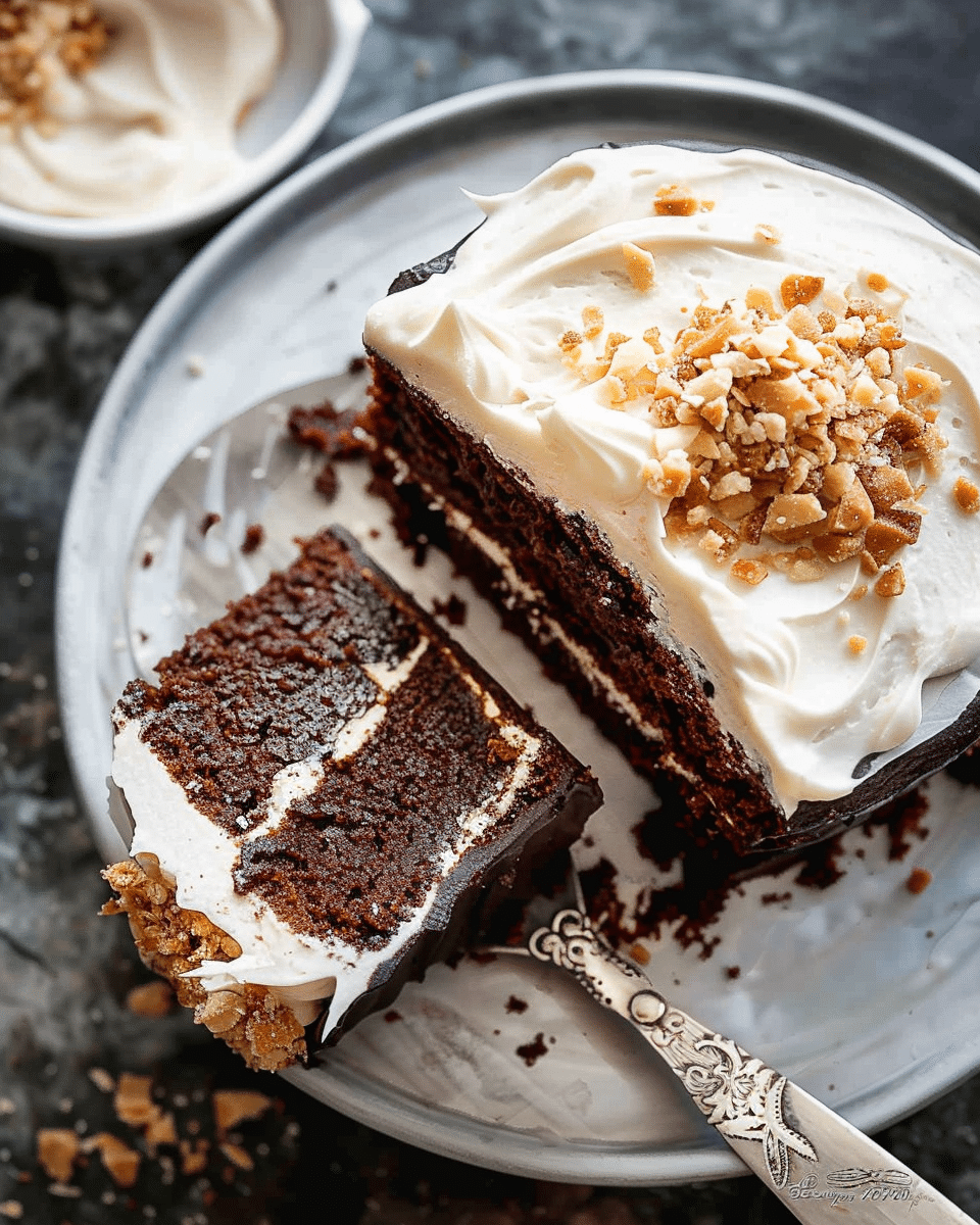 Easy German Chocolate Caramel Poke Cake with Toffee Crunch