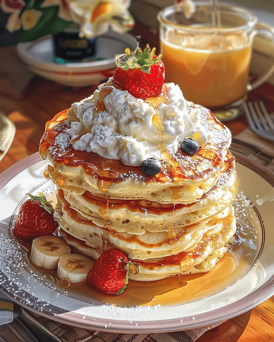 Fluffy Banana Cottage Cheese Pancakes