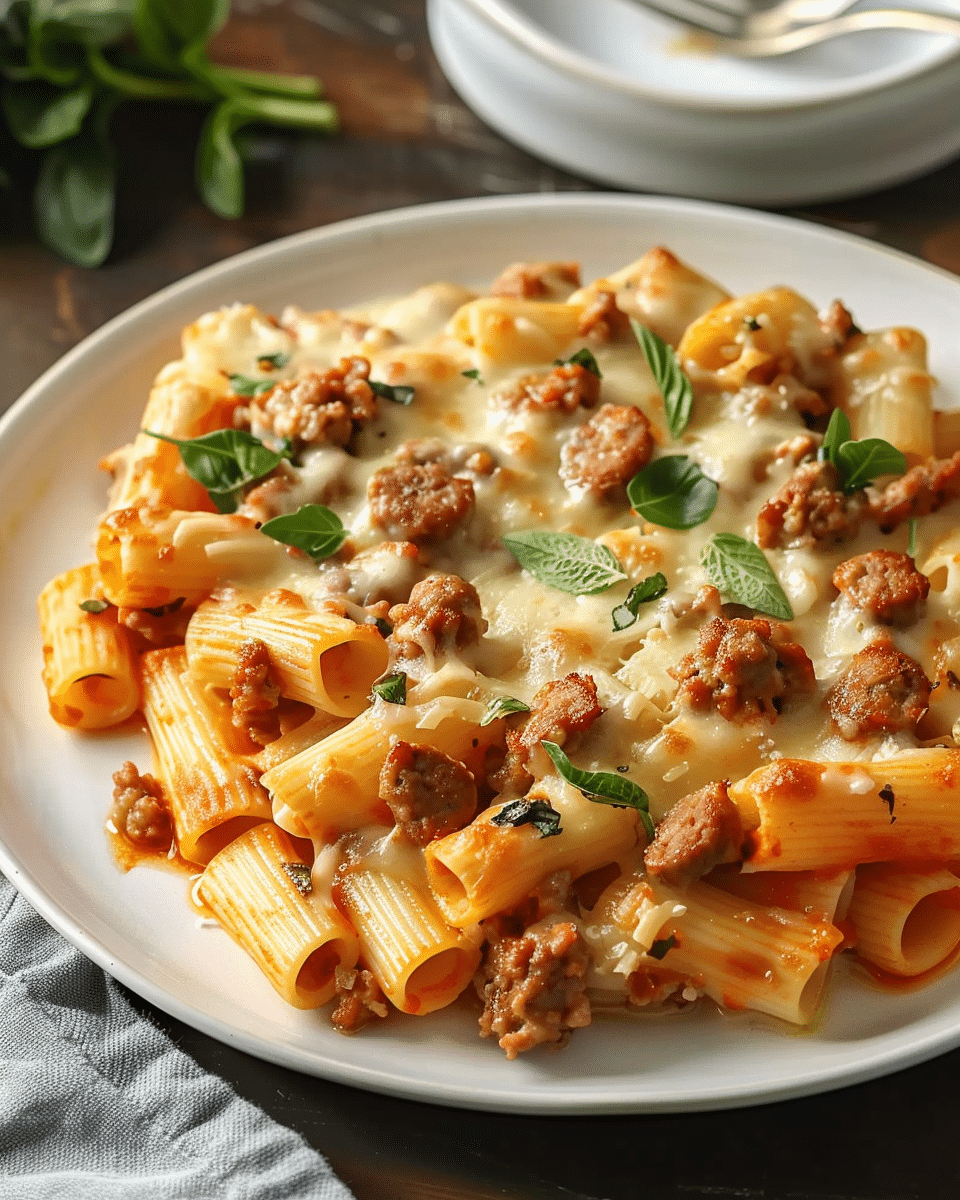 Creamy Sausage Rigatoni Pasta Skillet (One-Pan Dinner)