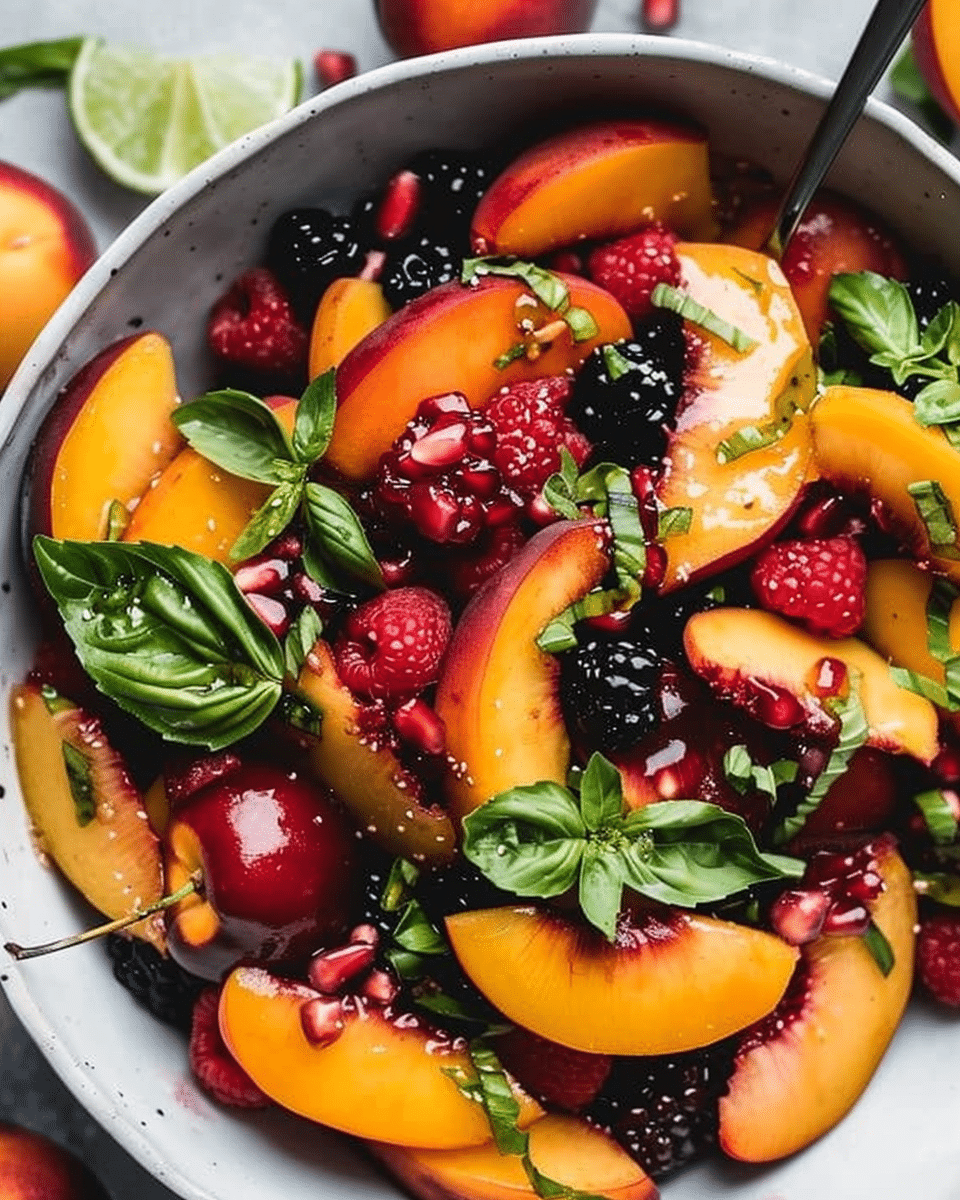 Honey Lime Basil Peach Fruit Salad