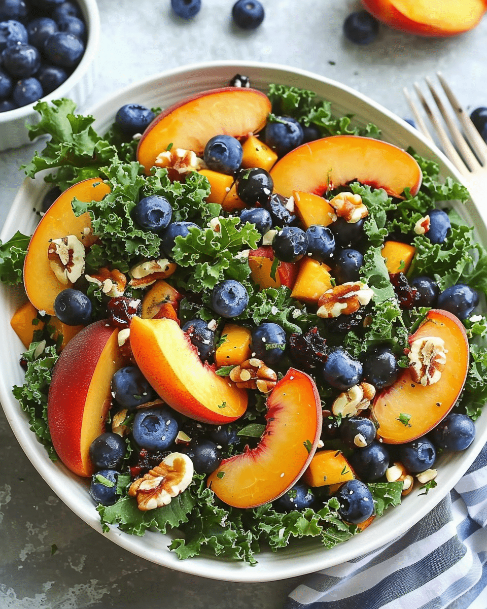Summer Peach and Blueberry Kale Salad