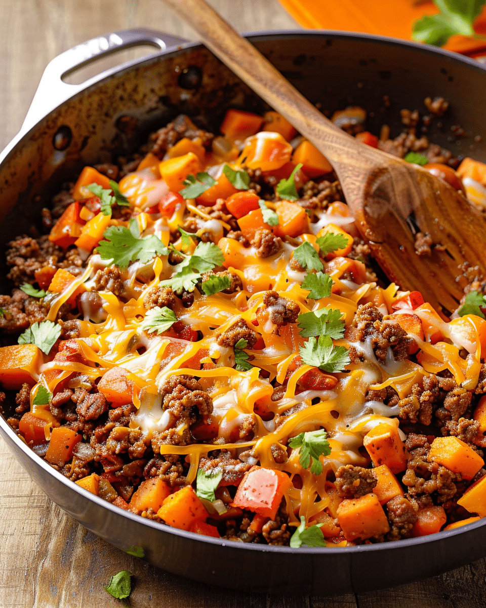 Southwest Ground Beef and Sweet Potato Skillet