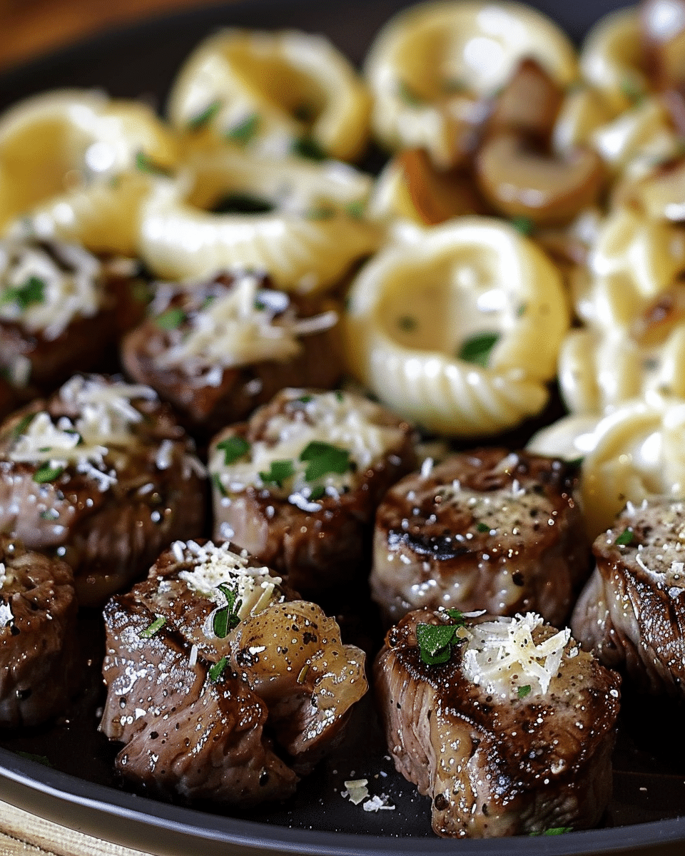 Garlic Butter Steak Bites & Parmesan Alfredo Shells