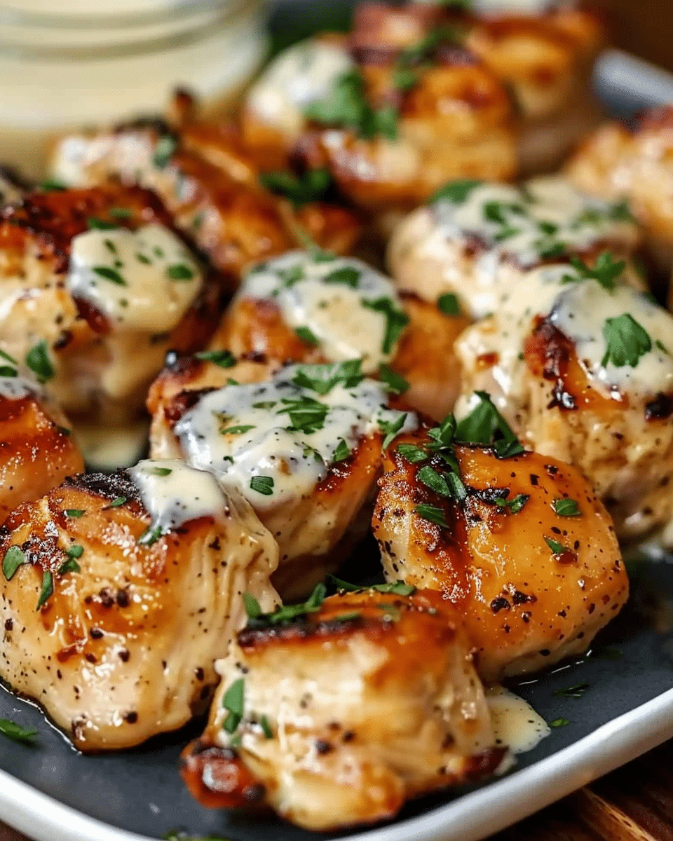 Grilled Chicken Bites with Creamy Garlic Sauce
